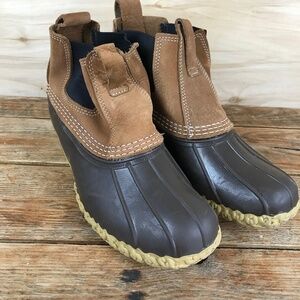 LL BEAN Boots Chelsea Duck Mens 7 M Womens 9 M Brown Leather Ankle Slip On EM